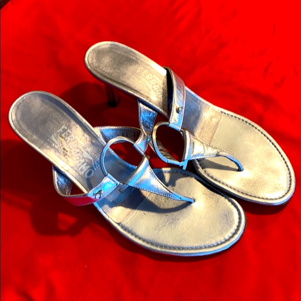 FERRAGAMO silver heeled sandals